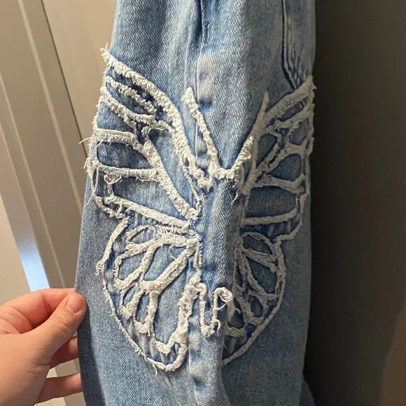 PacSun Butterfly Embroidered High Rise Straight Leg Jeans 27 Y2K - Picture 4 of 13